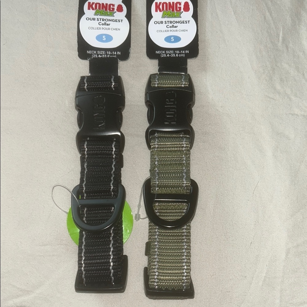 2 KONG MAX Ultra Durable Dog Collars - Black and Green (S)
